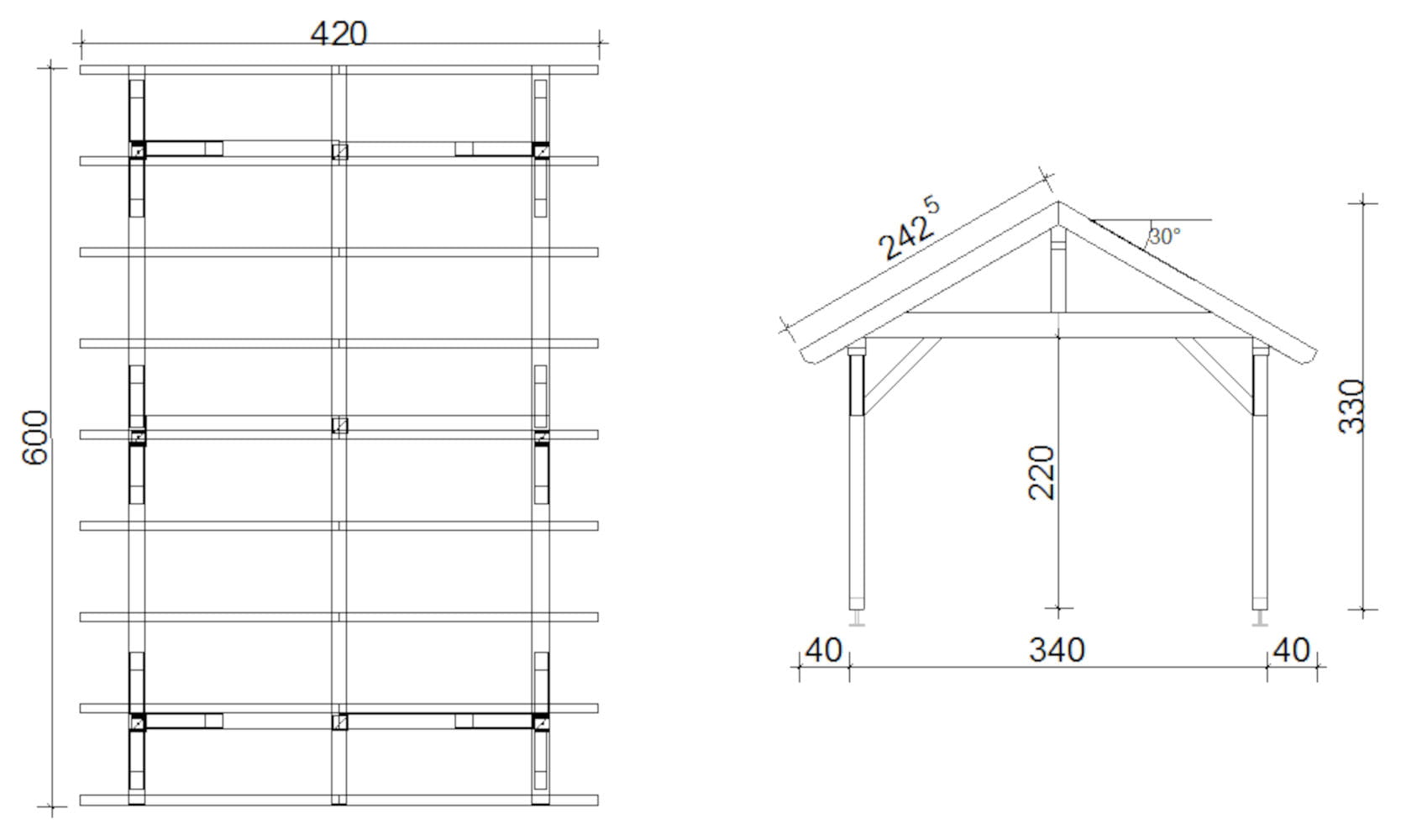 Carport-SATTELDACH 1306 420x600cm