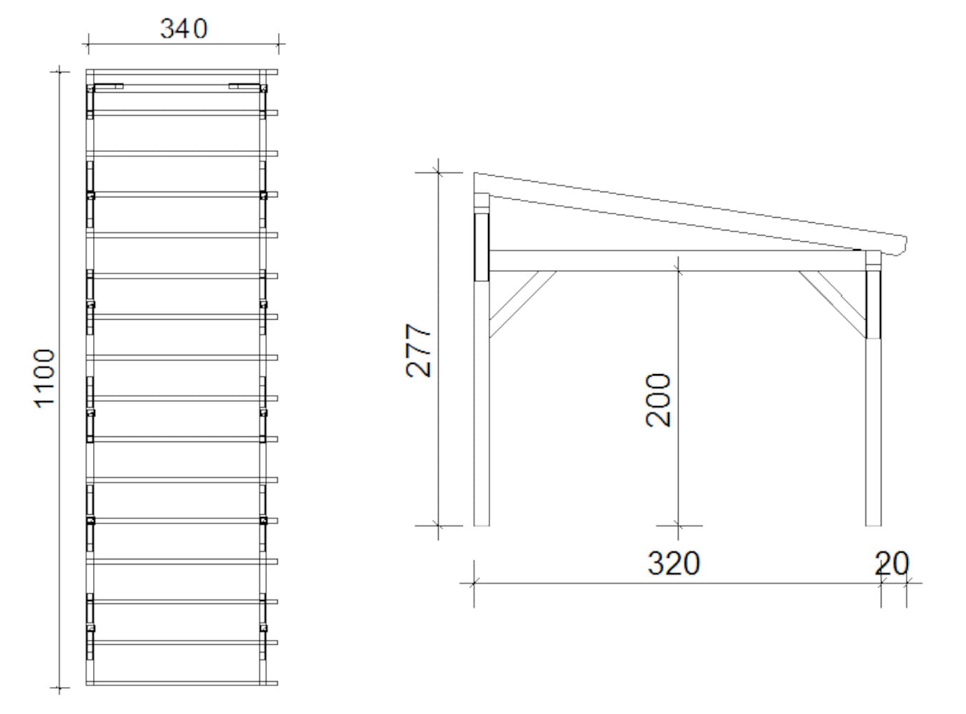 Doppelcarport Pultdach 1310 340x1100 Doppelcarport Pultdach 1310 340x1100
