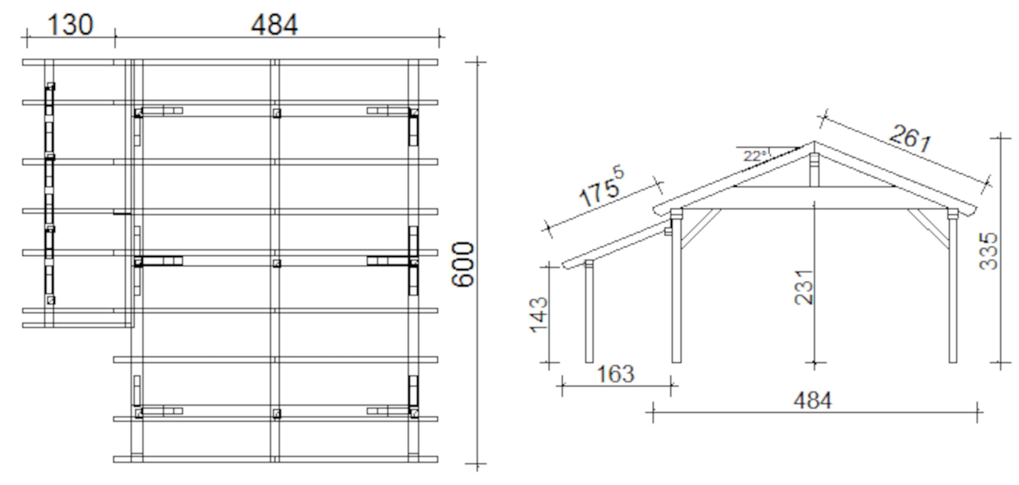 Kombi-Carport Satteldach 1308 484x600