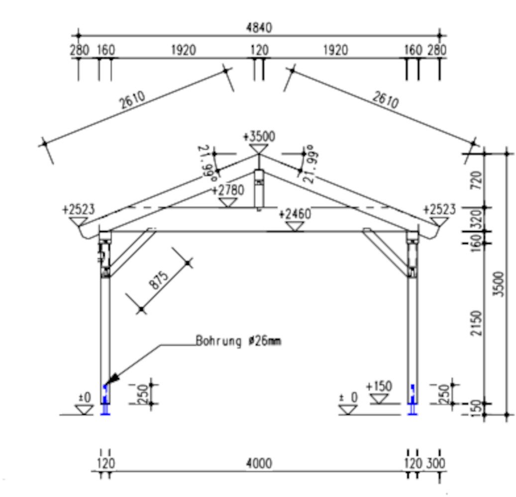 Carport-Satteldach 484x600cm Musterpark Abverkauf