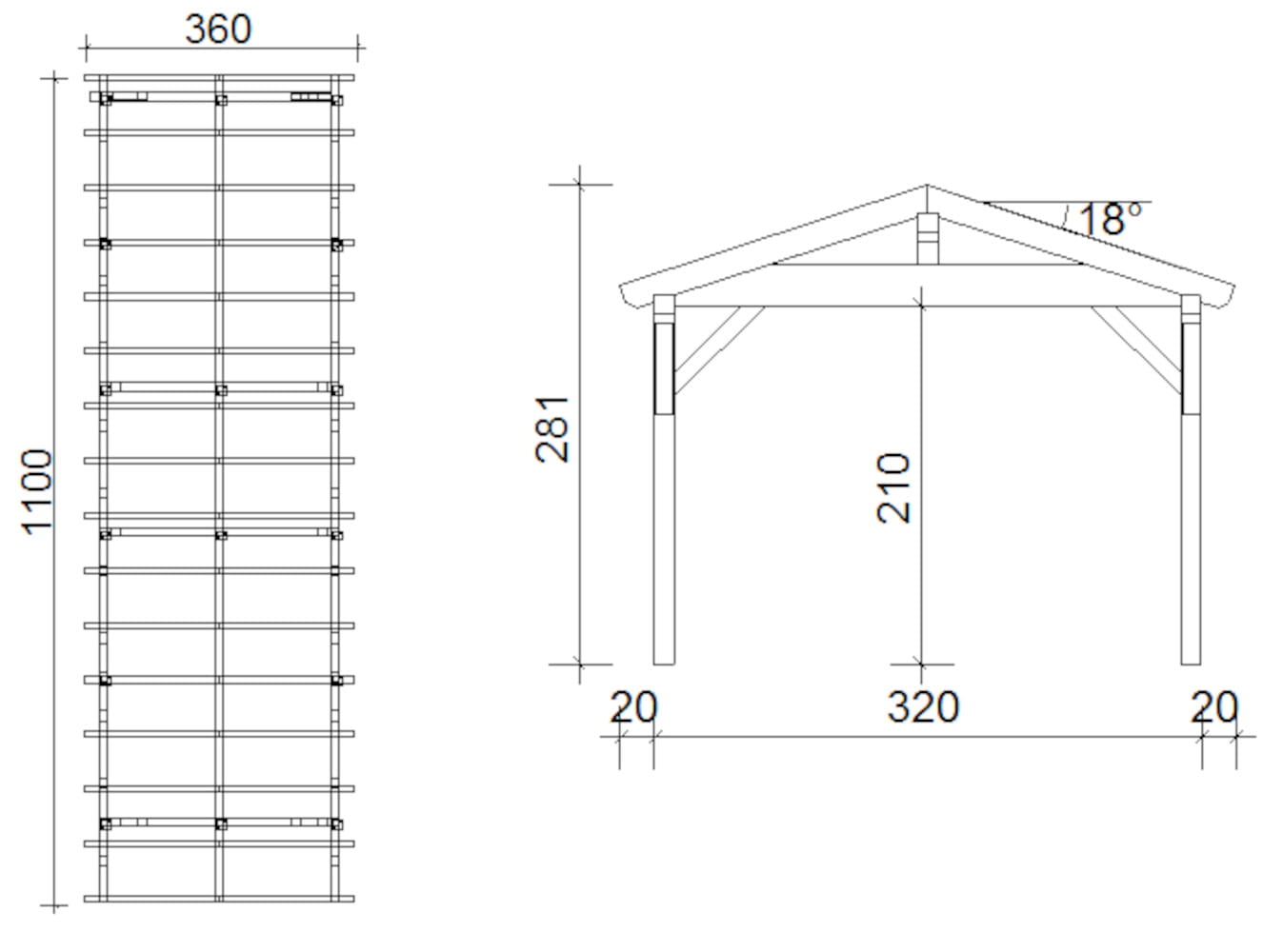 Doppelcarport Satteldach 1311 360x1100