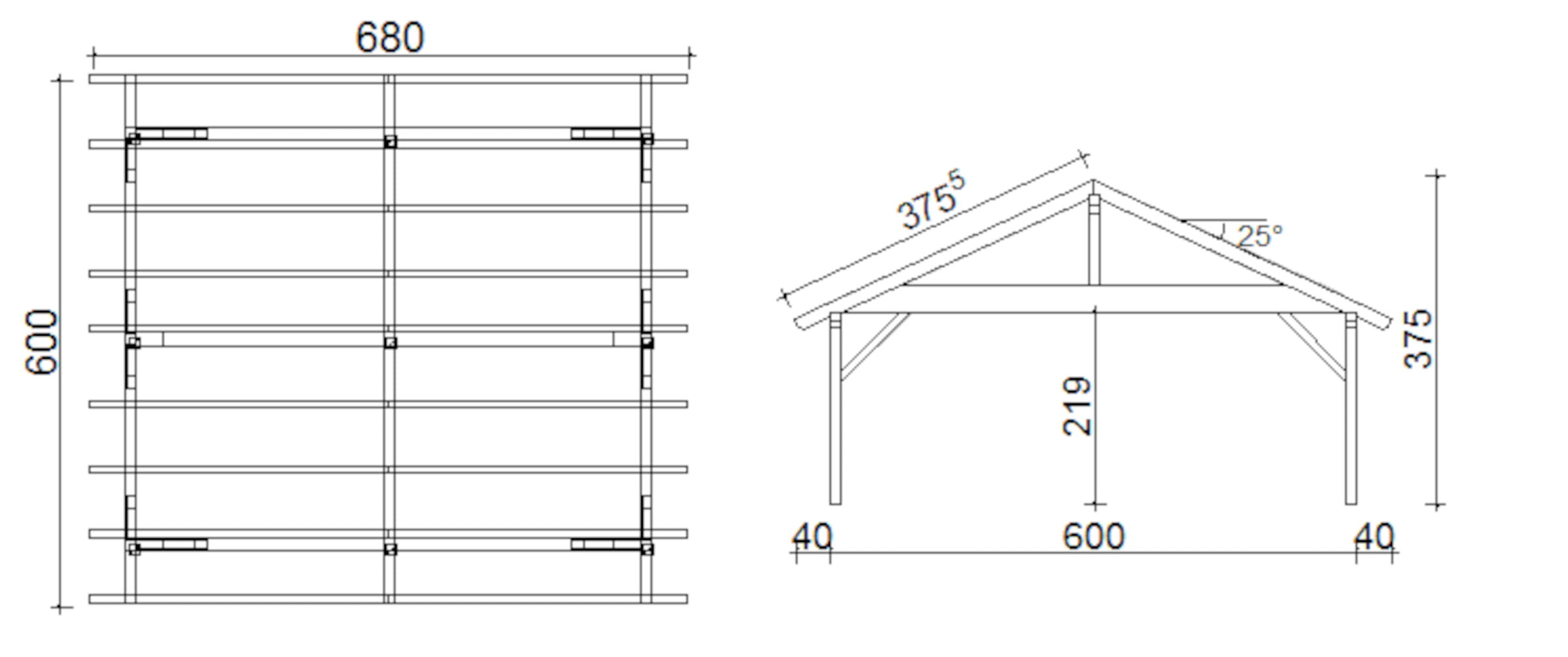 Doppelcarport-Satteldach 1307 680x600cm Doppelcarport-Satteldach 1307 680x600cm